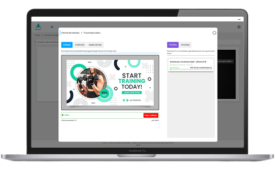 Painel Jahub de mídia indoor em uso em desktop