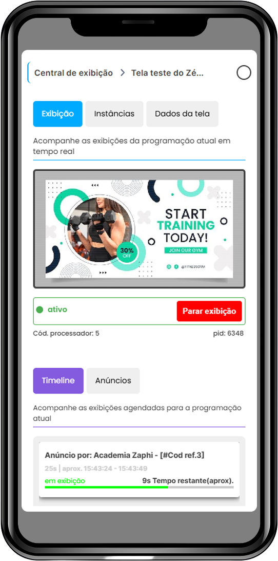 Painel Jahub de mídia indoor em uso em smartphone
