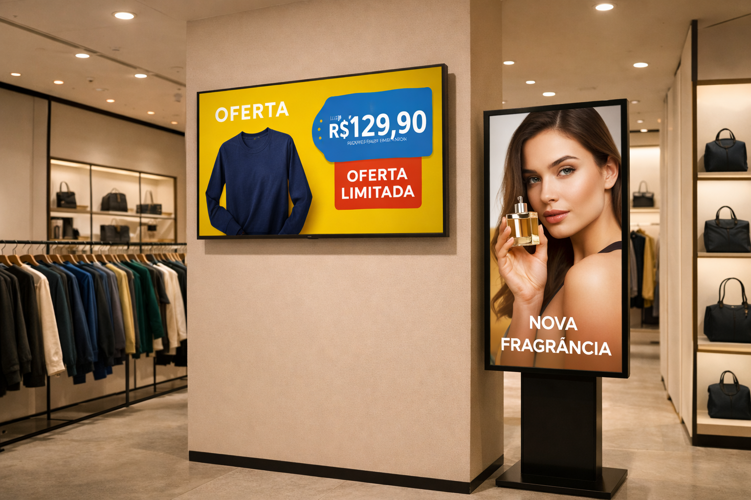 Exemplo de TV indoor exibindo anúncios em TV corporativa